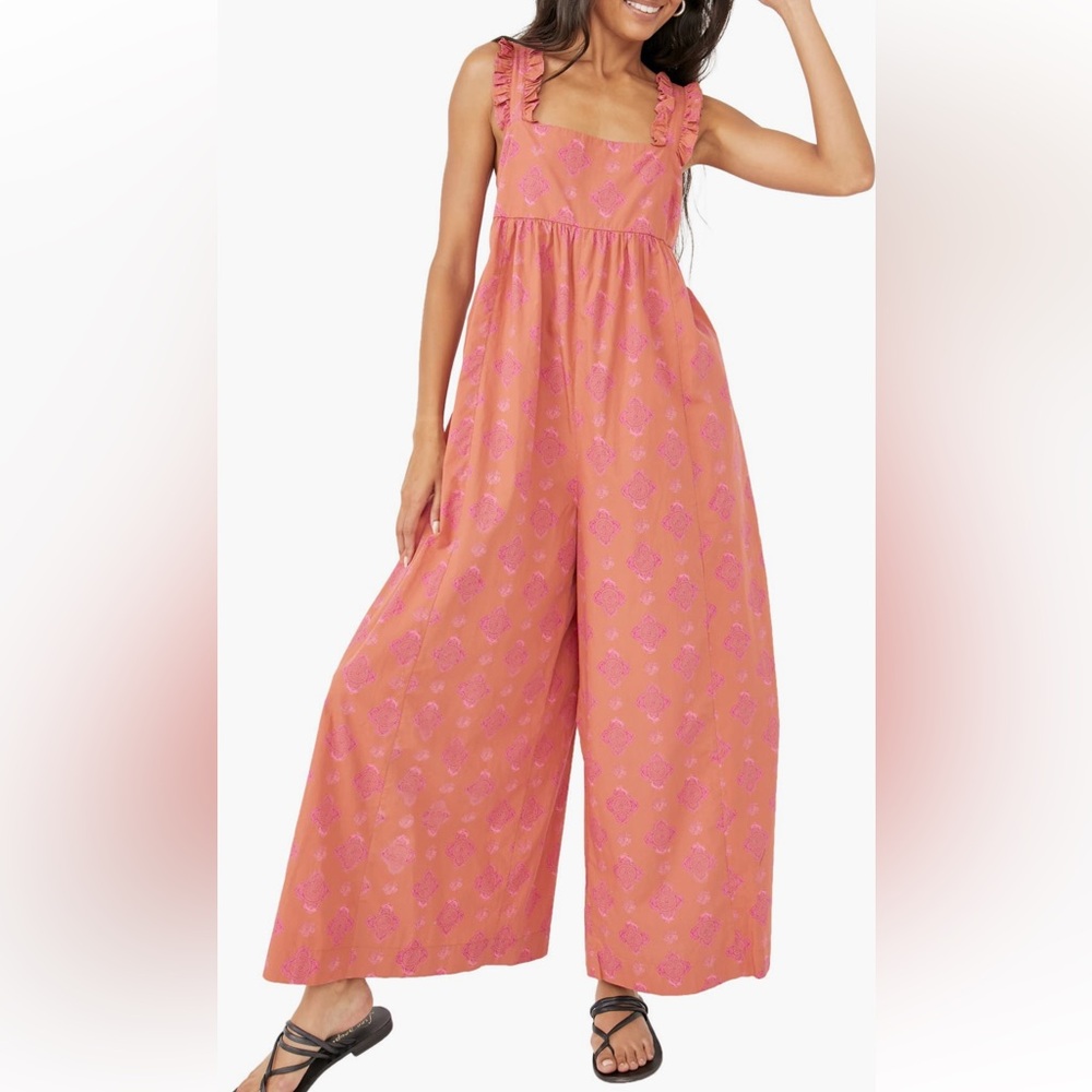 Free People Katya Ruffle Strap Cotton Jumpsuit